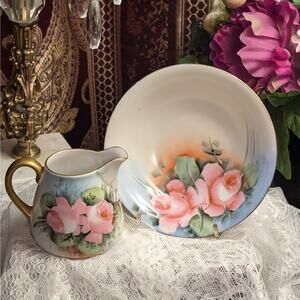 Mixed Set Antique MZ Altrohlau CMR Czechoslovakia Floral Bowl & Japanese Creamer